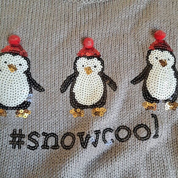 Justice Snow cool silver penguins sequins sweater silver NWT size 6 Christmas - Picture 4 of 4